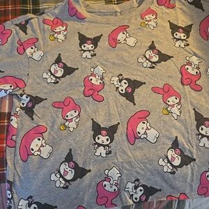 Gray Large Crop T-Shirt with MY MELODY AND KUROMI sanrio